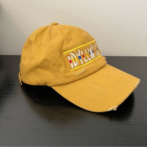 NWOT Yellow/Mustard Vintage Distressed Hat Adjustable Embroidered Idyllwild Ca - Picture 11 of 11